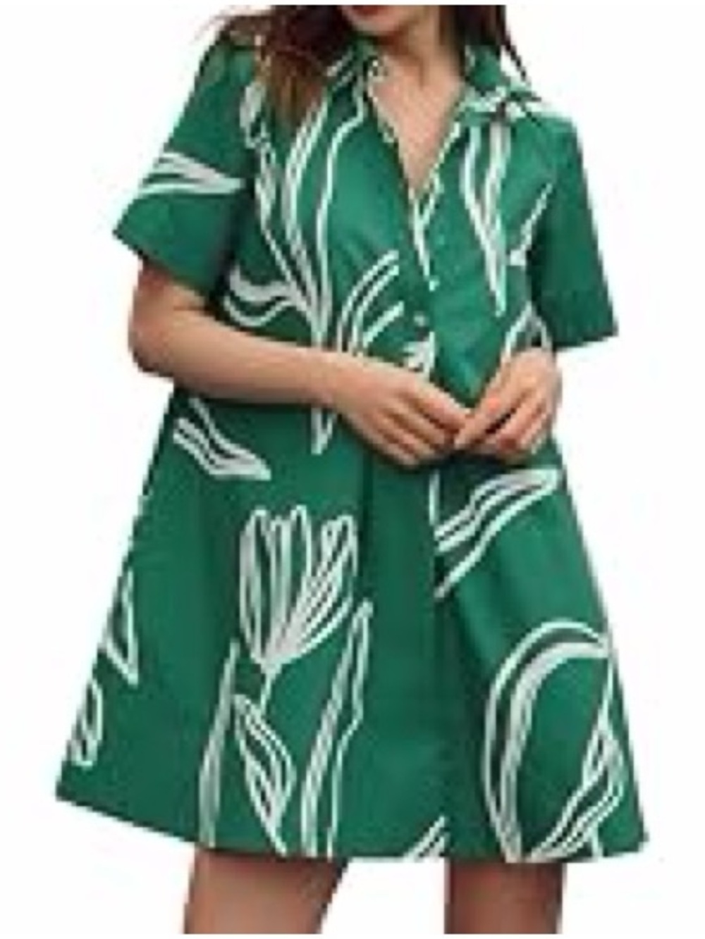 Anthropologie Green and White Floral Mini Dress